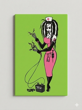 NEW RARE Toxic Toons Miss Cery Nurse Green PGM06 Poster Pop 2008 Jumper Cable Magnet Eric Pigors Monster Art Ghoul Vampire Out Of Print Discontinued Collectible Halloween Horror Goth Gothic