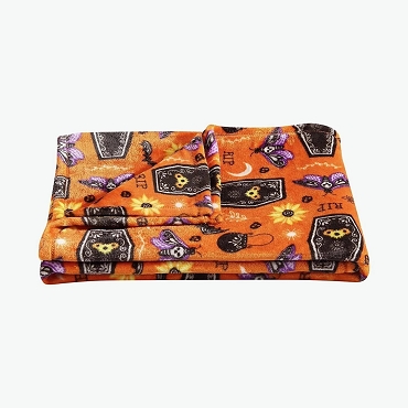 Witchy Halloween Gothic Horror Death Moths,  Coffins,  Skulls, Leaves, Bats, Moon, Flowers, Cauldrons Velvet Soft Blanket Throw